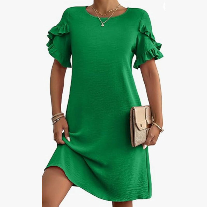 Damenkleid in A-Linie mit Rüschen und kurzen Ärmeln