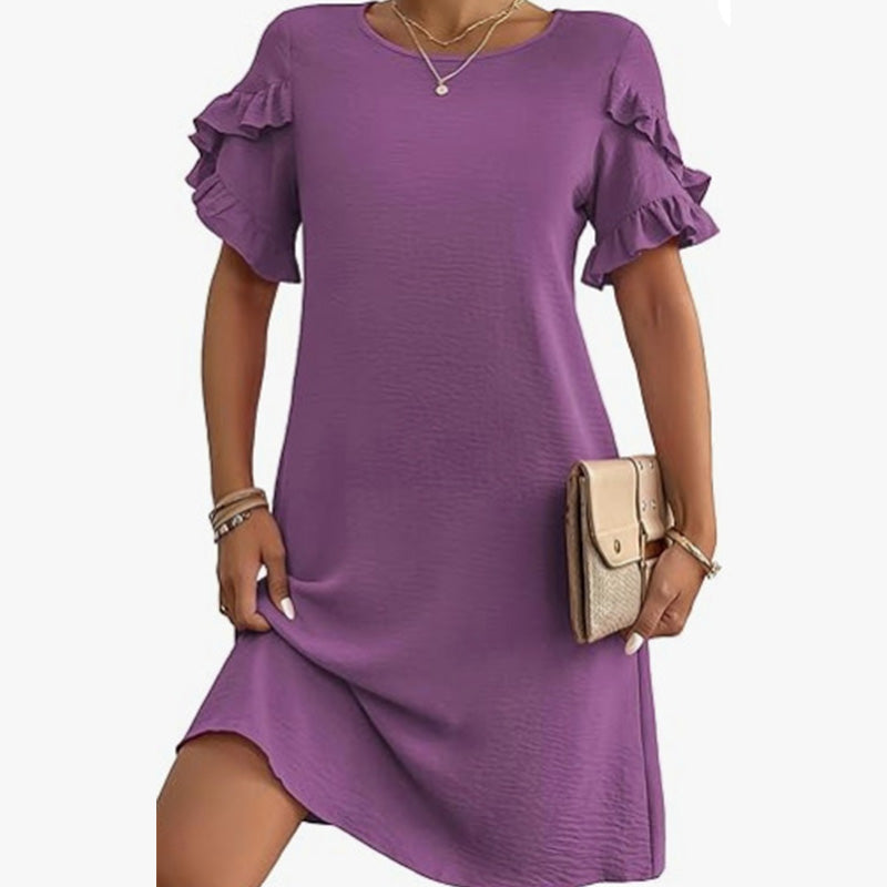 Damenkleid in A-Linie mit Rüschen und kurzen Ärmeln