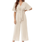 Eleganter Jumpsuit mit V-Ausschnitt und weitem Bein und Bindegürtel für Damen