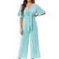 Eleganter Jumpsuit mit V-Ausschnitt und weitem Bein und Bindegürtel für Damen