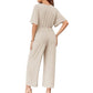 Eleganter Jumpsuit mit V-Ausschnitt und weitem Bein und Bindegürtel für Damen
