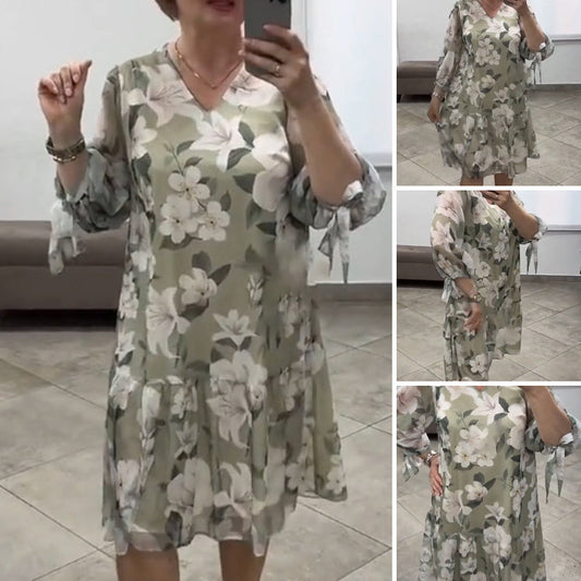 Lässiges, lockeres Kleid mit V-Ausschnitt und modischem Print für Damen