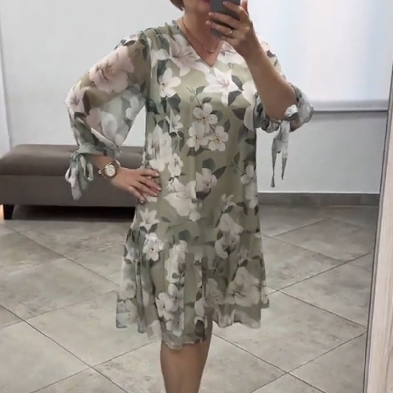 Lässiges, lockeres Kleid mit V-Ausschnitt und modischem Print für Damen