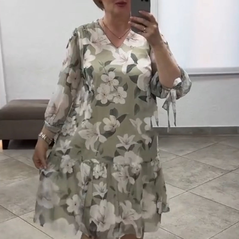 Lässiges, lockeres Kleid mit V-Ausschnitt und modischem Print für Damen