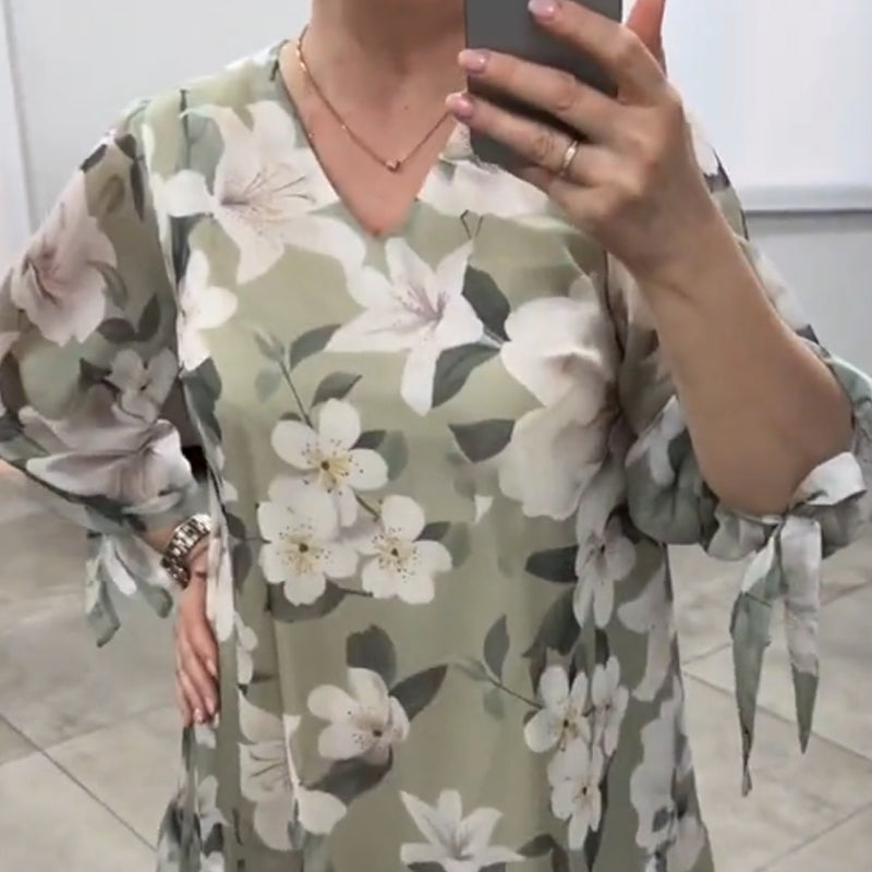 Lässiges, lockeres Kleid mit V-Ausschnitt und modischem Print für Damen