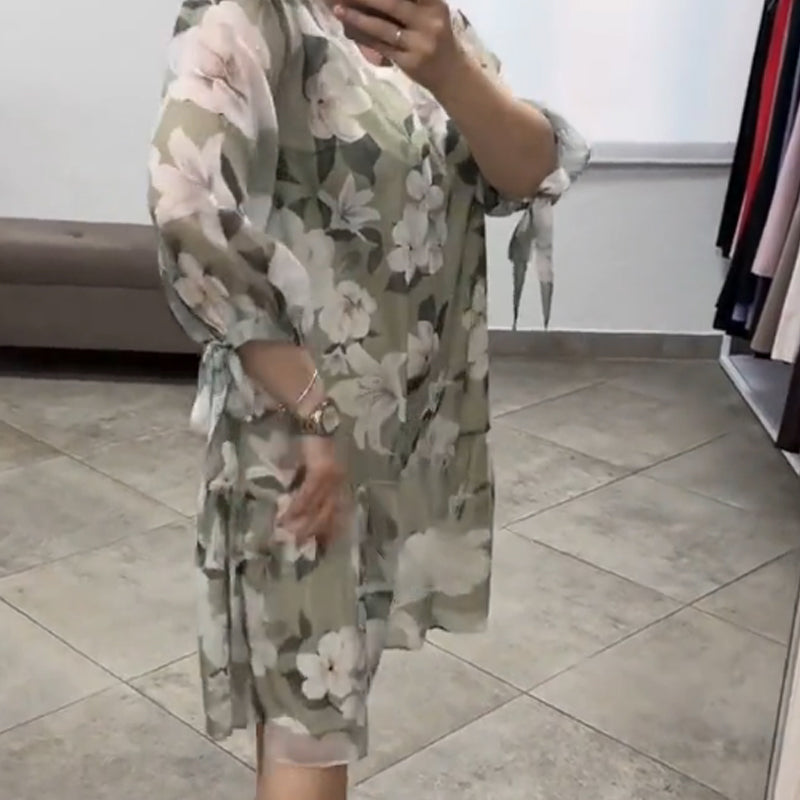 Lässiges, lockeres Kleid mit V-Ausschnitt und modischem Print für Damen