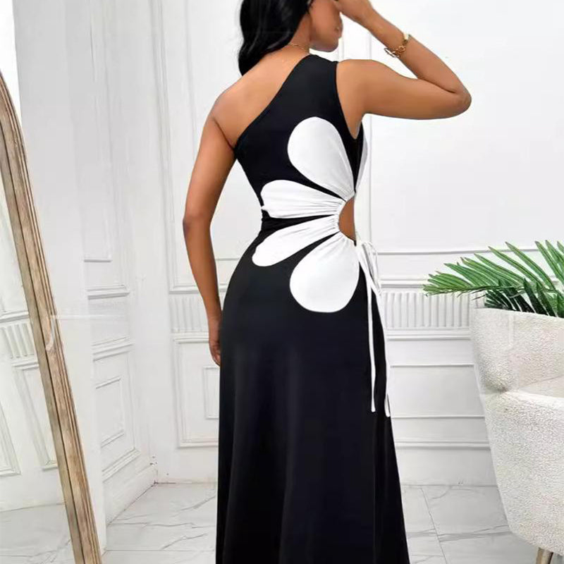 Schlankes A-Linien-Kleid mit Blumenmuster und One-Shoulder-Träger