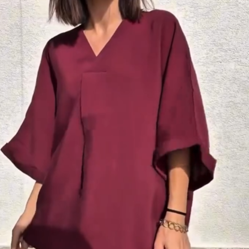 Lässiges, locker sitzendes Zweiteiler-Set aus Oberteil und Hose mit V-Ausschnitt für Damen