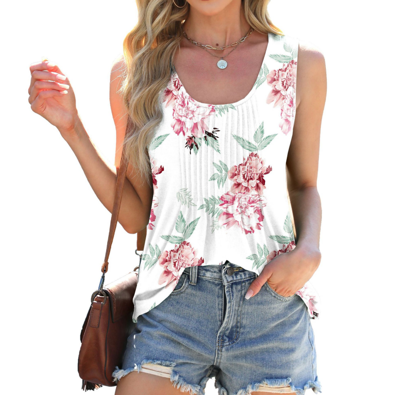Lässiges, modisches Tanktop für Damen mit Rundhalsausschnitt und Aufdruck, ärmellos