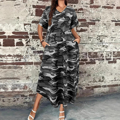 T-Shirt-Maxikleid mit Camouflage-Druck für Frauen