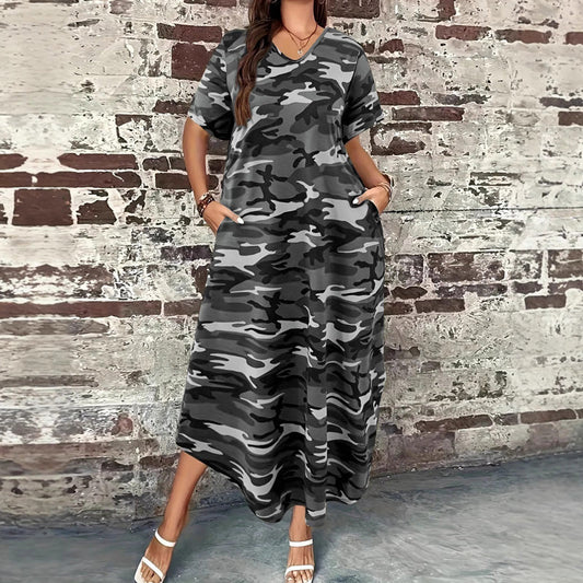 T-Shirt-Maxikleid mit Camouflage-Druck für Frauen