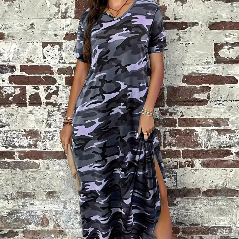 T-Shirt-Maxikleid mit Camouflage-Druck für Frauen