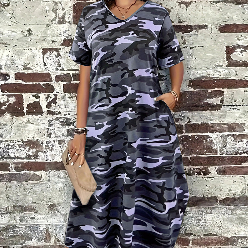 T-Shirt-Maxikleid mit Camouflage-Druck für Frauen