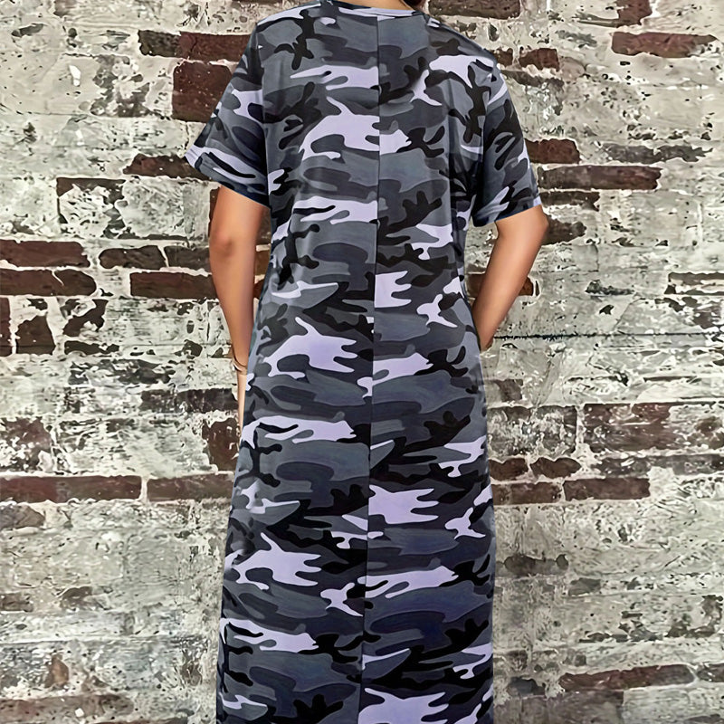 T-Shirt-Maxikleid mit Camouflage-Druck für Frauen