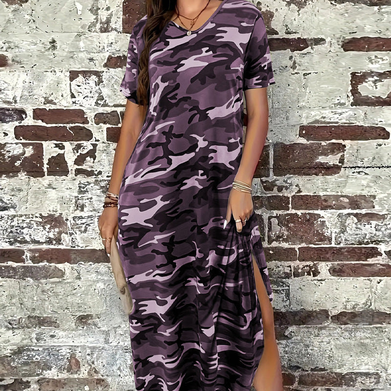 T-Shirt-Maxikleid mit Camouflage-Druck für Frauen