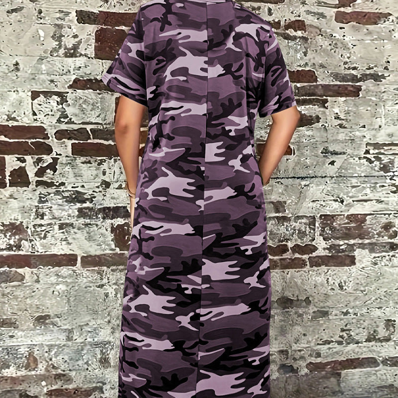 T-Shirt-Maxikleid mit Camouflage-Druck für Frauen