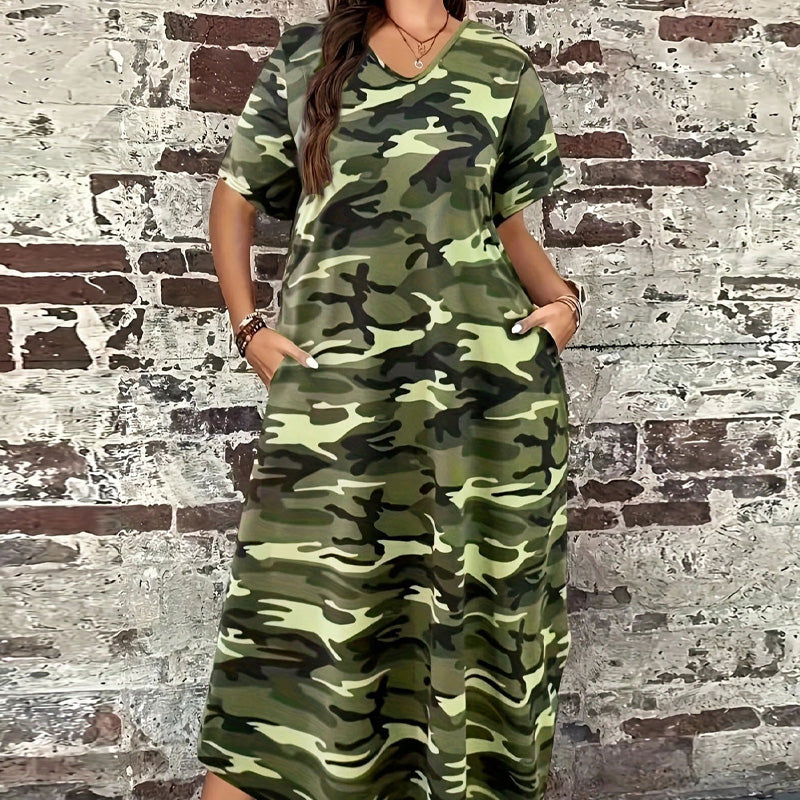 T-Shirt-Maxikleid mit Camouflage-Druck für Frauen