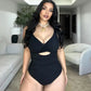 Solid Color Cutout One-Piece Swimsuit