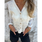 Damen Bluse mit V-Ausschnitt und Spitzenstickerei und langen Ärmeln