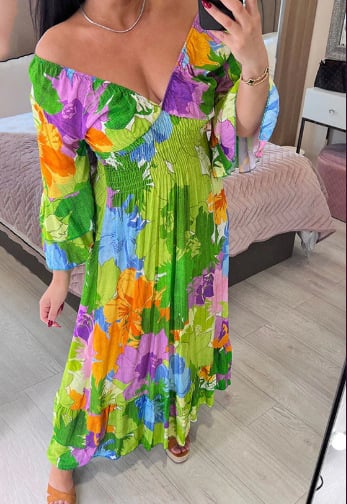 Maxikleid mit Blumendruck und Rüschensaum