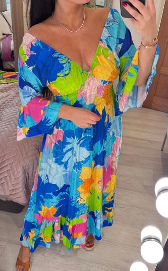 Maxikleid mit Blumendruck und Rüschensaum
