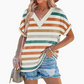 Modisches, gestreiftes Kurzarm-Oberteil mit V-Ausschnitt für Damen