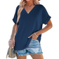 Modisches, gestreiftes Kurzarm-Oberteil mit V-Ausschnitt für Damen