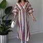 Maxikleid für Damen mit Print, Colorblock-Design und V-Ausschnitt