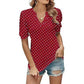 Lässiges Damen-Oberteil mit V-Ausschnitt, Puffärmeln und Punktemuster