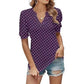 Lässiges Damen-Oberteil mit V-Ausschnitt, Puffärmeln und Punktemuster
