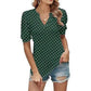 Lässiges Damen-Oberteil mit V-Ausschnitt, Puffärmeln und Punktemuster