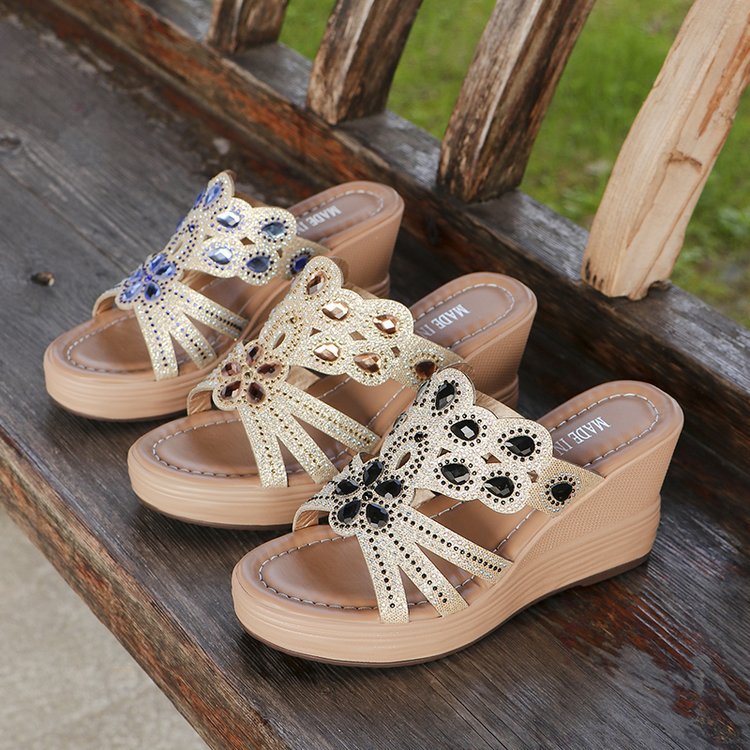 Damen-Hausschuhe im Bohemian-Stil mit offener Spitze und Pailletten