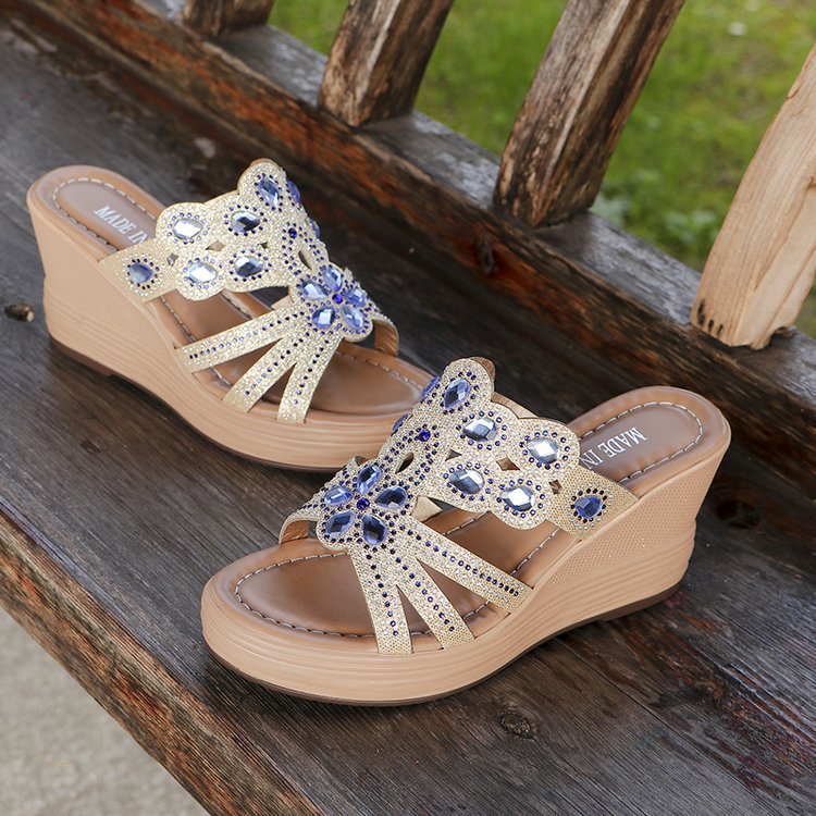 Damen-Hausschuhe im Bohemian-Stil mit offener Spitze und Pailletten