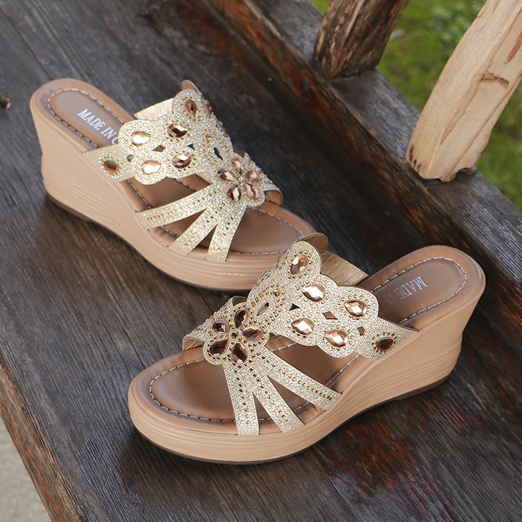 Damen-Hausschuhe im Bohemian-Stil mit offener Spitze und Pailletten