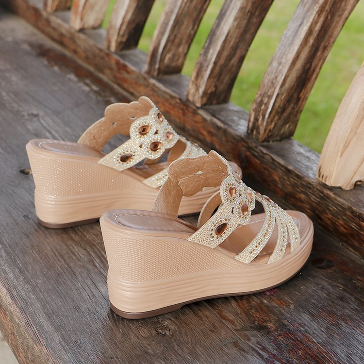 Damen-Hausschuhe im Bohemian-Stil mit offener Spitze und Pailletten
