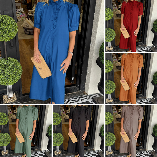 Lässiges, einfarbiges Kleid mit Stehkragen und Knopfleiste für Damen