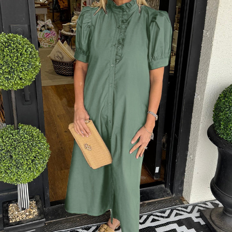 Lässiges, einfarbiges Kleid mit Stehkragen und Knopfleiste für Damen