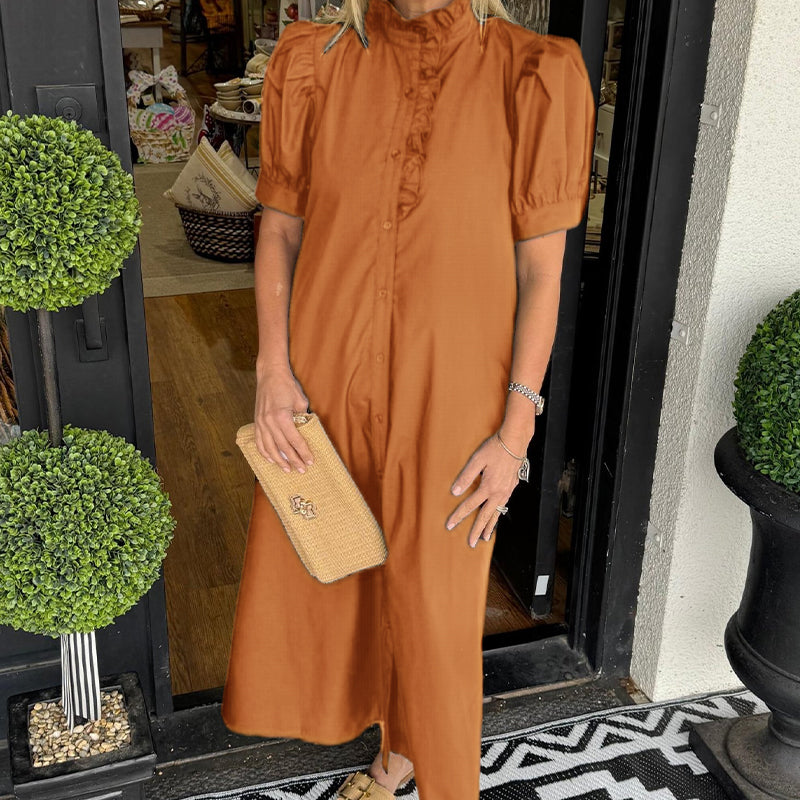 Lässiges, einfarbiges Kleid mit Stehkragen und Knopfleiste für Damen