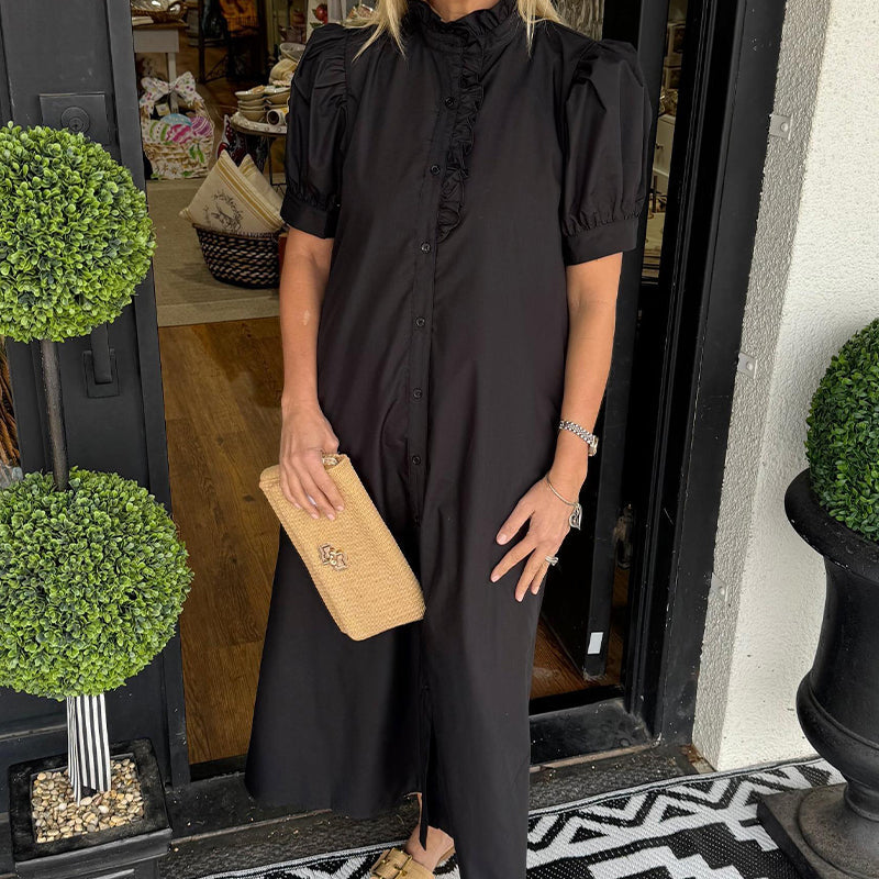 Lässiges, einfarbiges Kleid mit Stehkragen und Knopfleiste für Damen