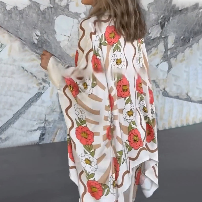 Stilvoller Damen-Zweiteiler mit Blumenmuster: Bluse & Hose
