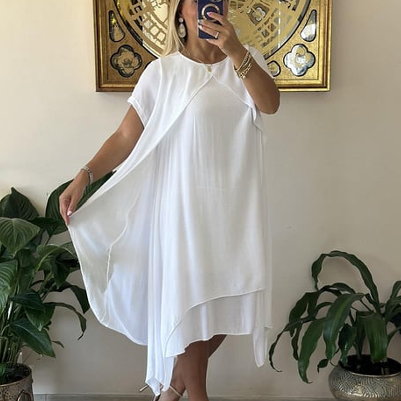Elegantes Damenkleid mit Rundhalsausschnitt in Weiß