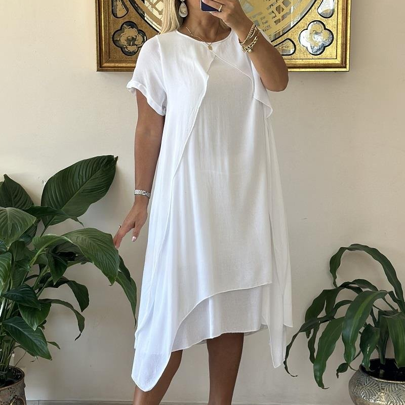 Elegantes Damenkleid mit Rundhalsausschnitt in Weiß