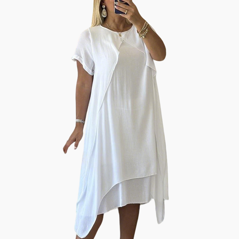 Elegantes Damenkleid mit Rundhalsausschnitt in Weiß