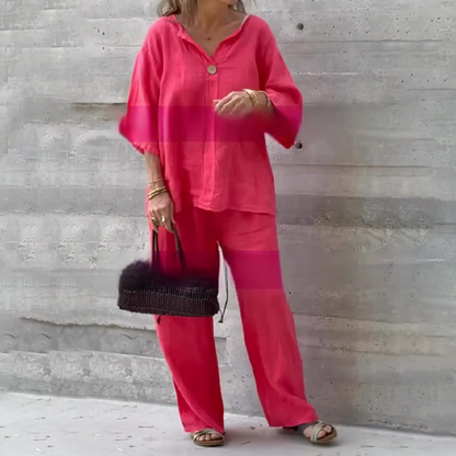 Zweiteiler in lockerer Passform: Bluse mit 3/4-Ärmeln & Hose mit weitem Bein