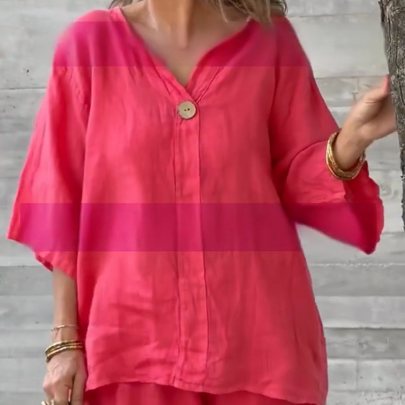 Zweiteiler in lockerer Passform: Bluse mit 3/4-Ärmeln & Hose mit weitem Bein