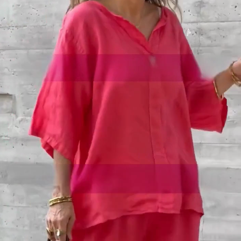 Zweiteiler in lockerer Passform: Bluse mit 3/4-Ärmeln & Hose mit weitem Bein