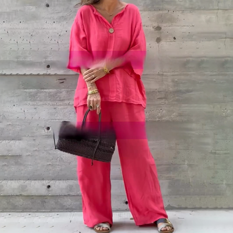 Zweiteiler in lockerer Passform: Bluse mit 3/4-Ärmeln & Hose mit weitem Bein