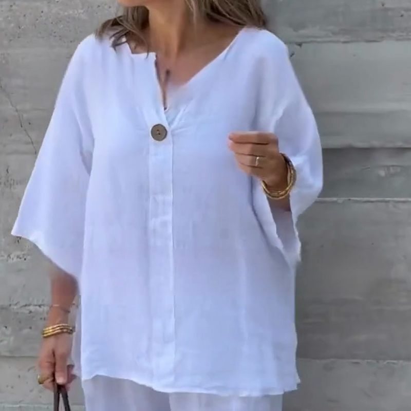 Zweiteiler in lockerer Passform: Bluse mit 3/4-Ärmeln & Hose mit weitem Bein