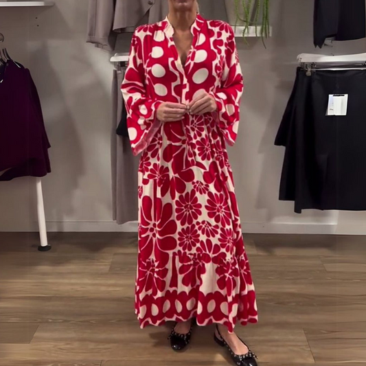 Locker sitzendes, knöchellanges Kleid mit Blumendruck für Damen