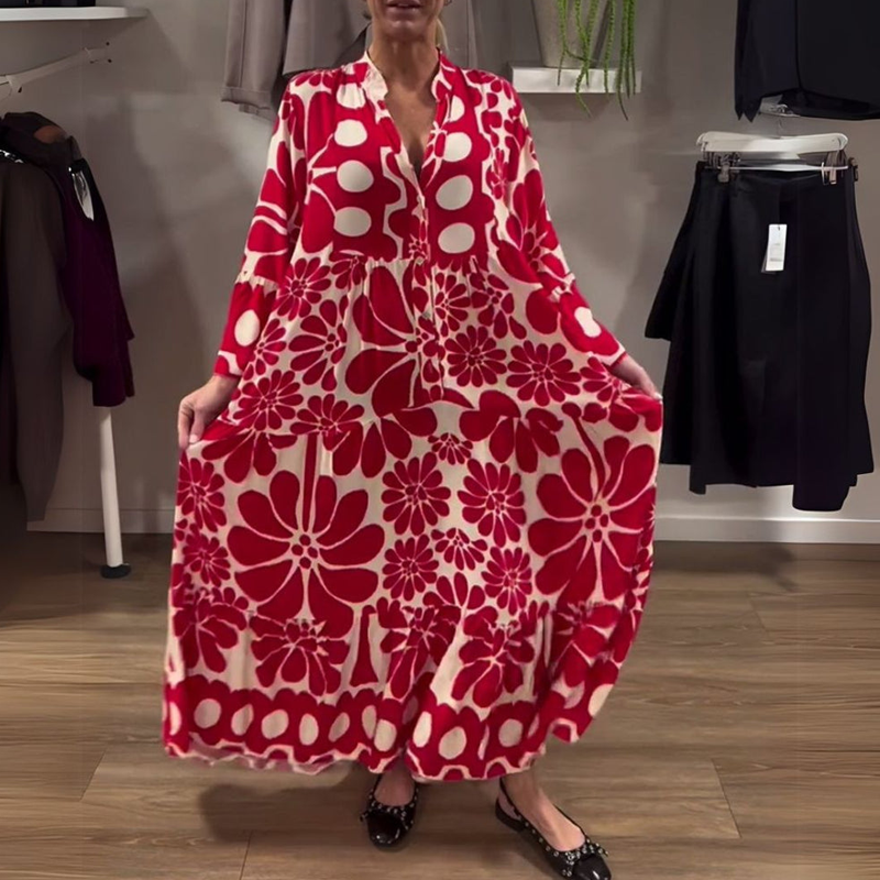 Locker sitzendes, knöchellanges Kleid mit Blumendruck für Damen